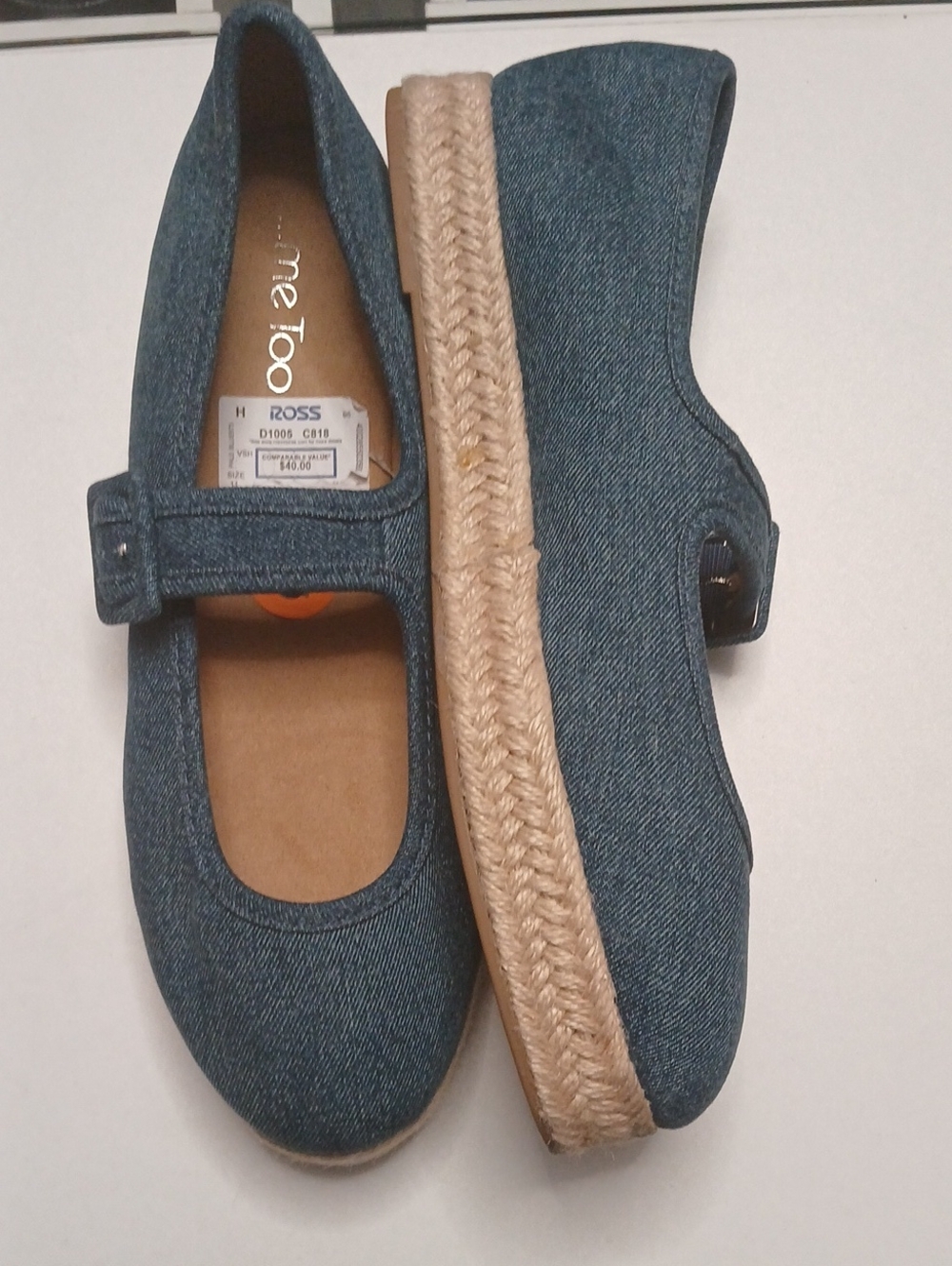 me too Denim Mary Jane Espadrille in Blue with Braided Rope Platform